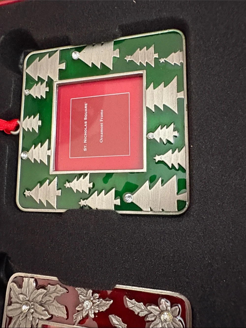 Holiday Photo Frame Ornaments - Red Accents (Set of 3)